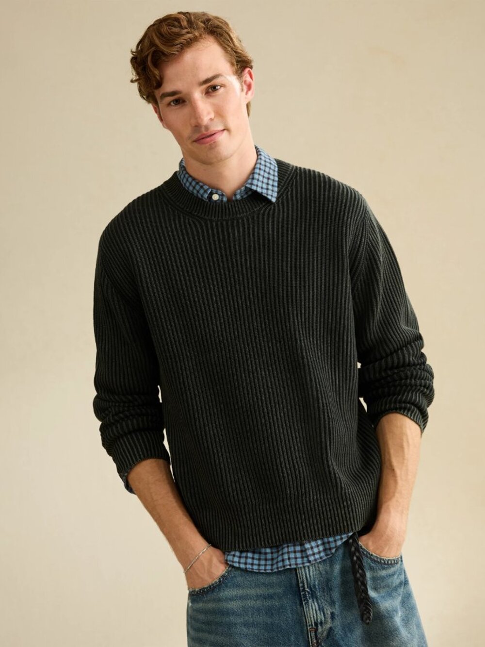 American Eagle Outfitters | Charcoal Ribbed Crewneck Fisherman Sweater | Size XL